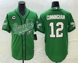 Men%27s Philadelphia Eagles #12 Randall Cunningham Green C Patch Cool Base Stitched Baseball Jersey->philadelphia eagles->NFL Jersey